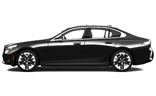 Black BMW i5 executive sedan, side view