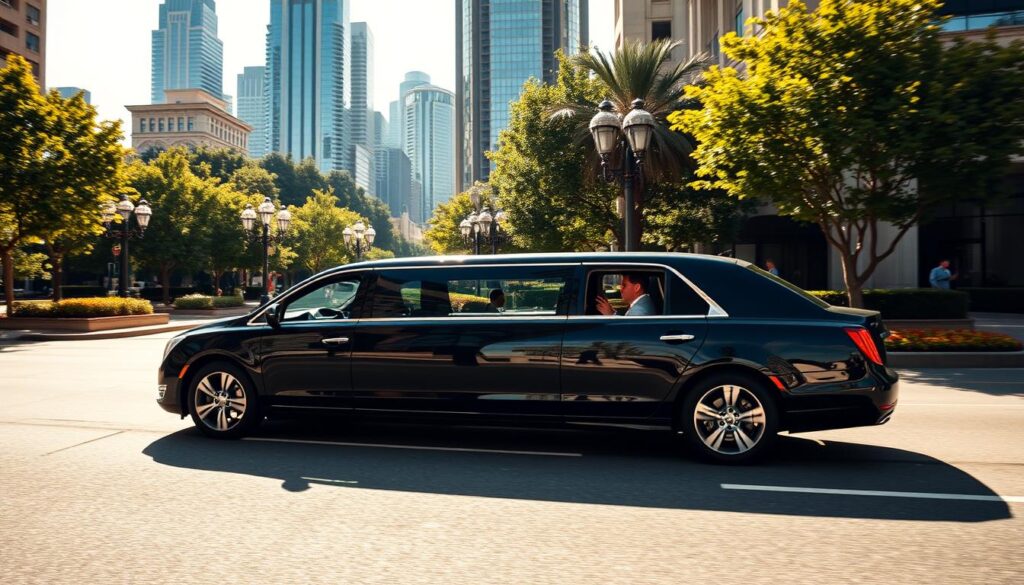 A luxurious HHTS limousine glides down a sun-drenched boulevard, its sleek black exterior gleaming in the light. Inside, plush leather seating and crystal glassware set the stage for a lavish wedding celebration. The driver, impeccably dressed, navigates the streets with precision, ensuring the newlyweds arrive at their destination in style. In the background, a picturesque cityscape of towering skyscrapers and lush greenery creates a sophisticated urban backdrop, hinting at the glamour and elegance of this special occasion. Soft, warm lighting casts a romantic glow, perfectly complementing the elegant atmosphere of the HHTS luxury wedding transportation. A luxurious HHTS limousine glides down a sun-drenched boulevard, its sleek black exterior gleaming in the light. Inside, plush leather seating and crystal glassware set the stage for a lavish wedding celebration. The driver, impeccably dressed, navigates the streets with precision, ensuring the newlyweds arrive at their destination in style. In the background, a picturesque cityscape of towering skyscrapers and lush greenery creates a sophisticated urban backdrop, hinting at the glamour and elegance of this special occasion. Soft, warm lighting casts a romantic glow, perfectly complementing the elegant atmosphere of the HHTS luxury wedding transportation.
