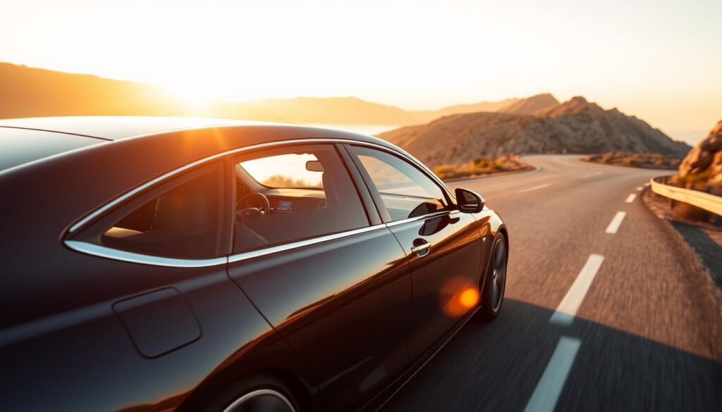 A sleek, modern luxury sedan emblazoned with the "HHTS" logo cruises down a winding coastal highway, the setting sun casting a warm, golden glow across its gleaming exterior. The car's interior is a cocoon of plush leather and polished wood, with high-tech displays and controls at the driver's fingertips. In the rear, a VIP passenger relaxes in absolute comfort, shielded from the outside world by tinted windows. The driver, a consummate professional, navigates the scenic route with precision and grace, ensuring a seamless, first-class travel experience. A sleek, modern luxury sedan emblazoned with the "HHTS" logo cruises down a winding coastal highway, the setting sun casting a warm, golden glow across its gleaming exterior. The car's interior is a cocoon of plush leather and polished wood, with high-tech displays and controls at the driver's fingertips. In the rear, a VIP passenger relaxes in absolute comfort, shielded from the outside world by tinted windows. The driver, a consummate professional, navigates the scenic route with precision and grace, ensuring a seamless, first-class travel experience.